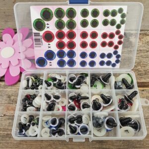 Säkerhetsögon Sortimentask Glitter 8-18 mm Mörkrosa Gröna Blåa Nr 3 från Virknålar och tillbehör
